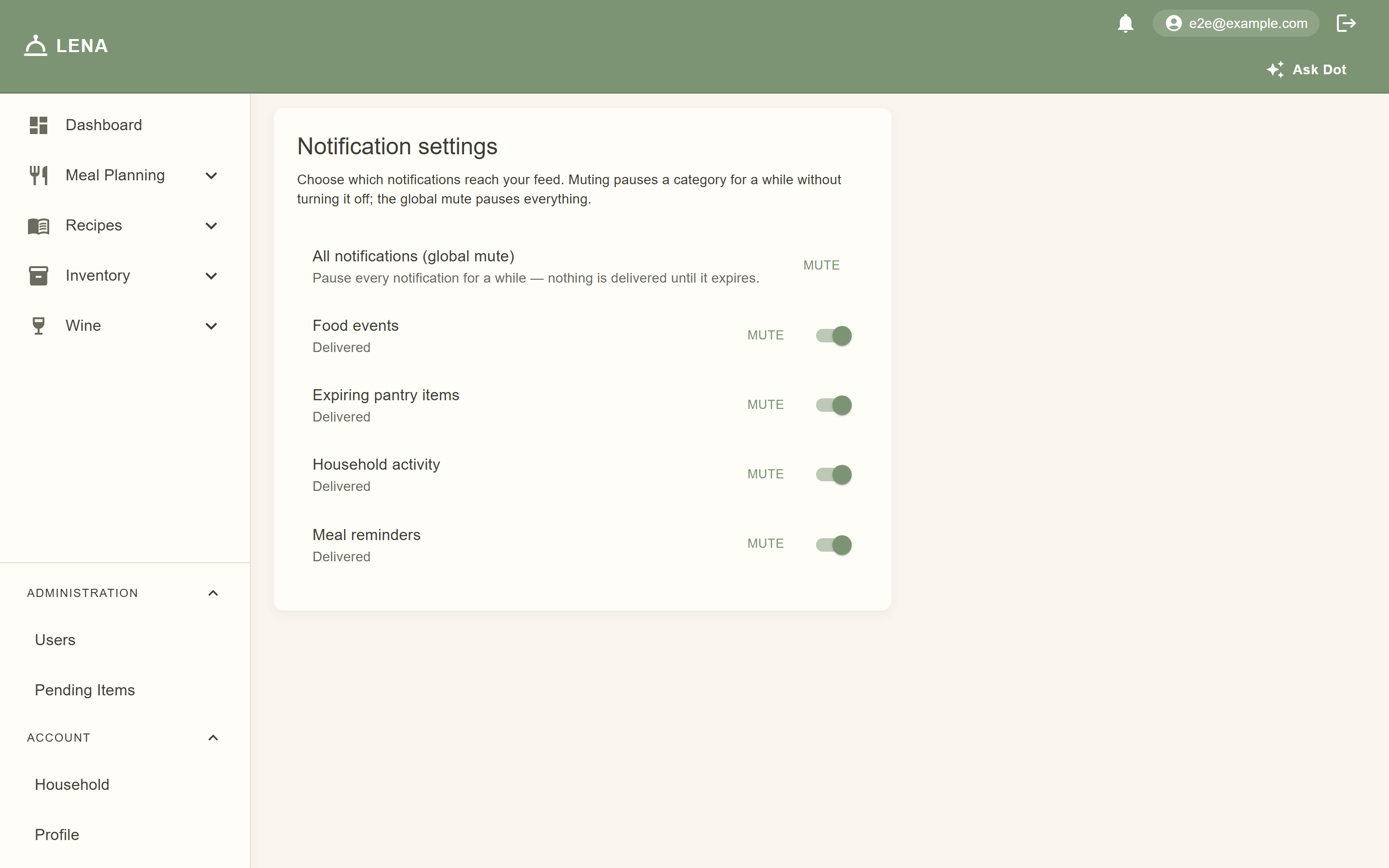 Per-category notification preferences with mutes