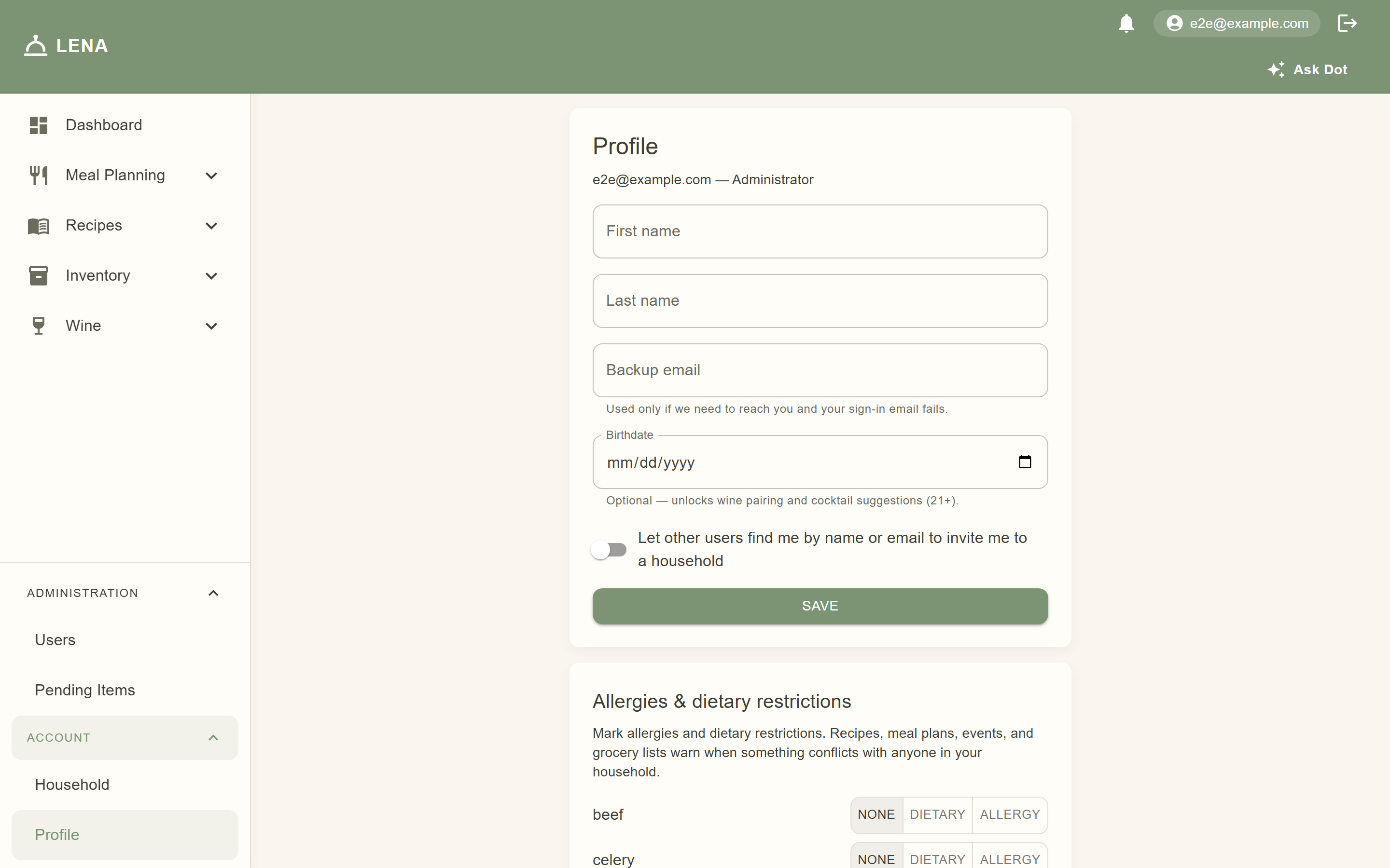 The Appearance picker on the Profile page