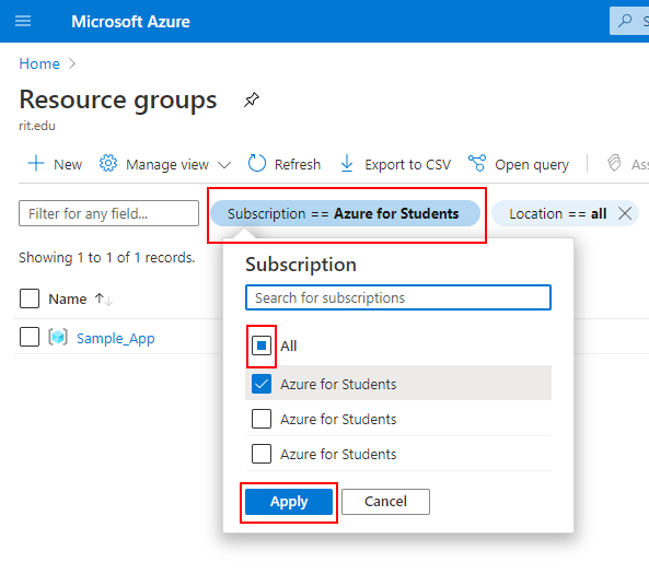 Azure Subscription Filter