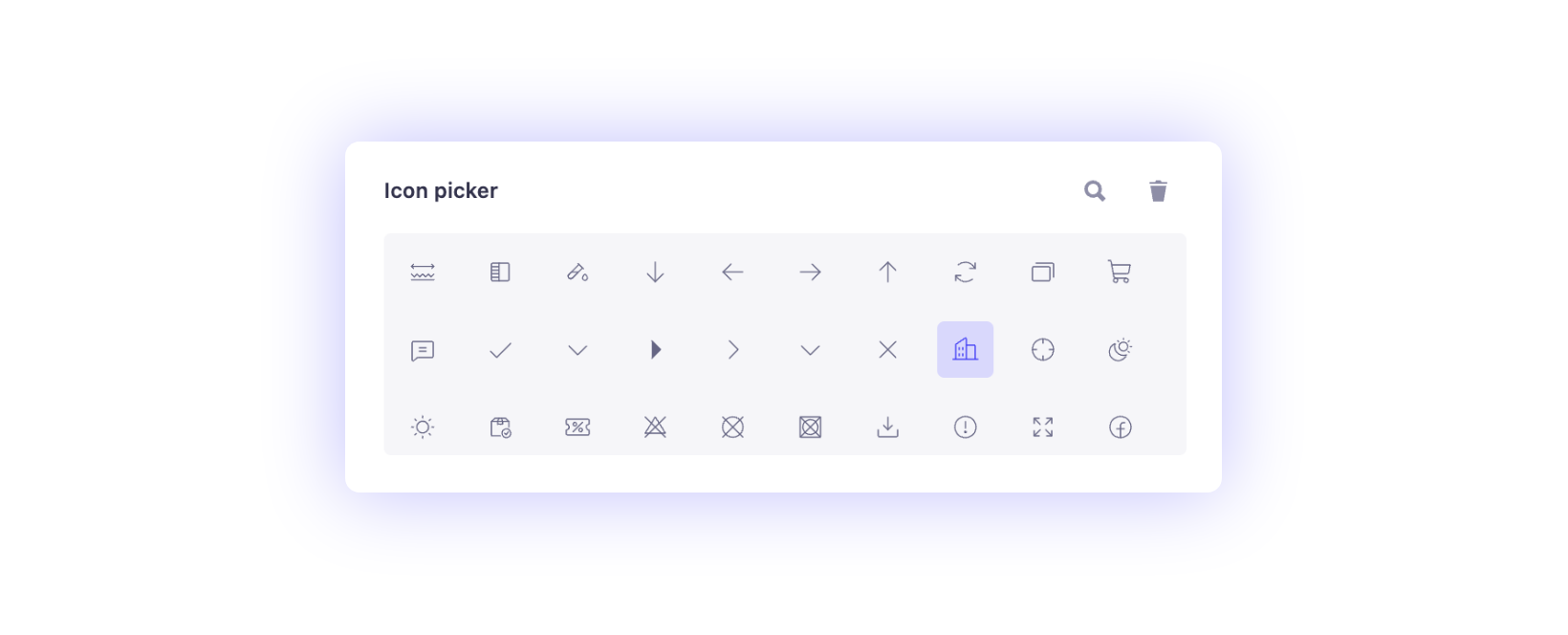 Icon picker custom field preview. Features a grid of icons.