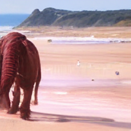 A large pink elephant walking on the beach_3.png