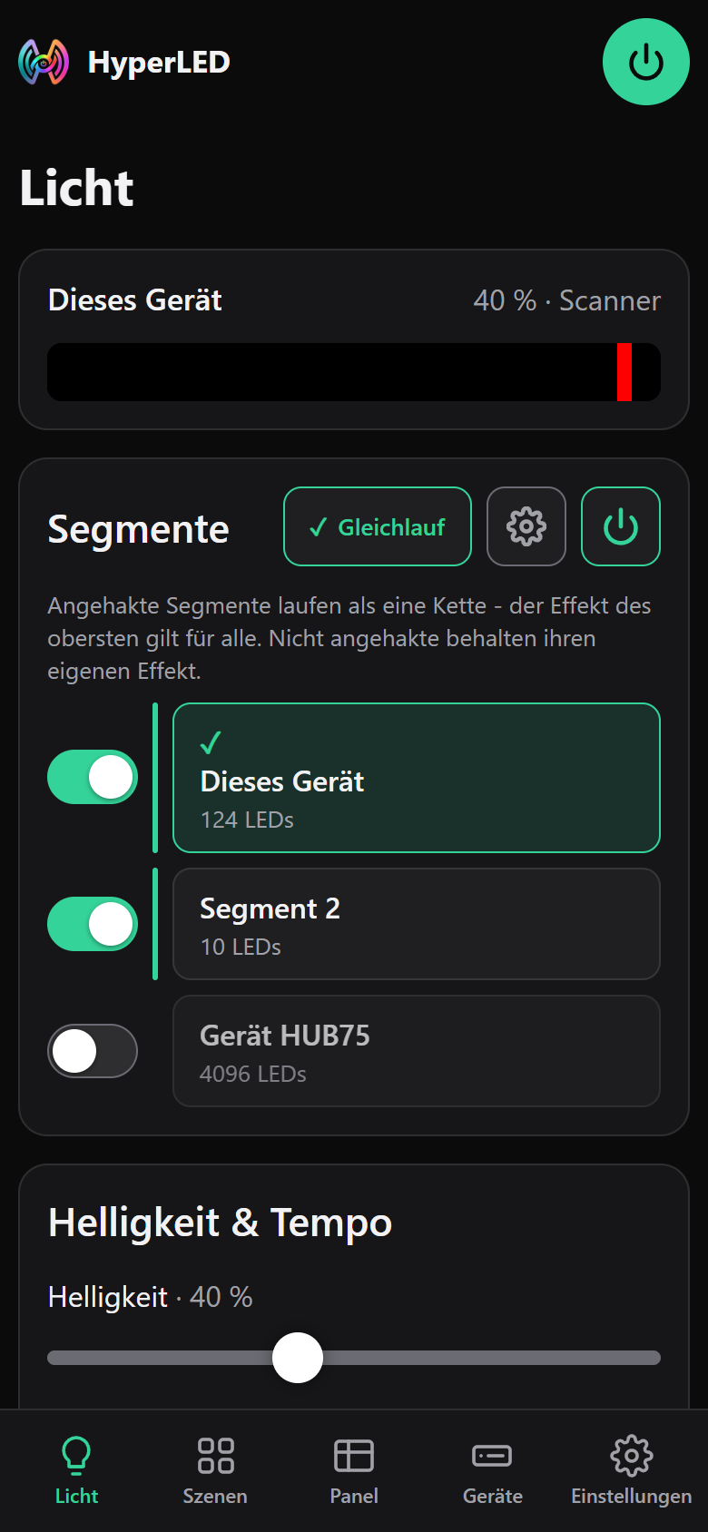 Lichtseite auf dem Handy