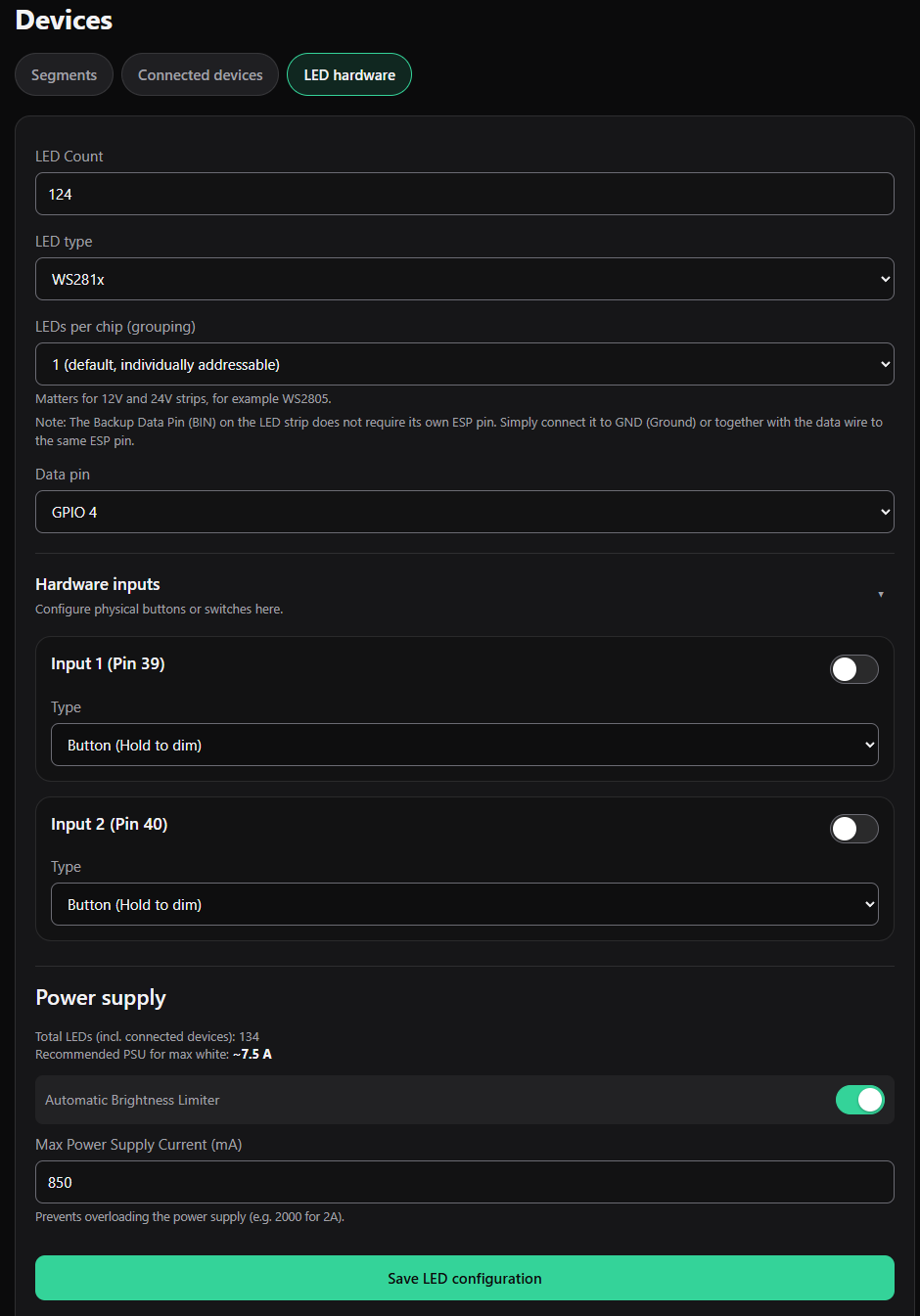 Hardware inputs