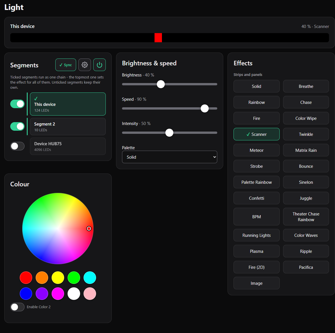 HyperLED web interface