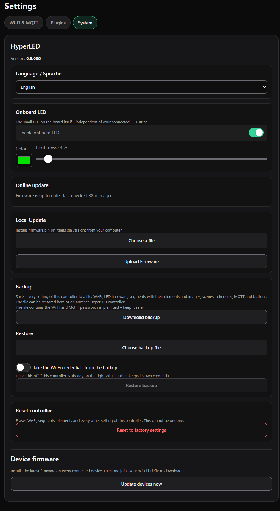 The system tab