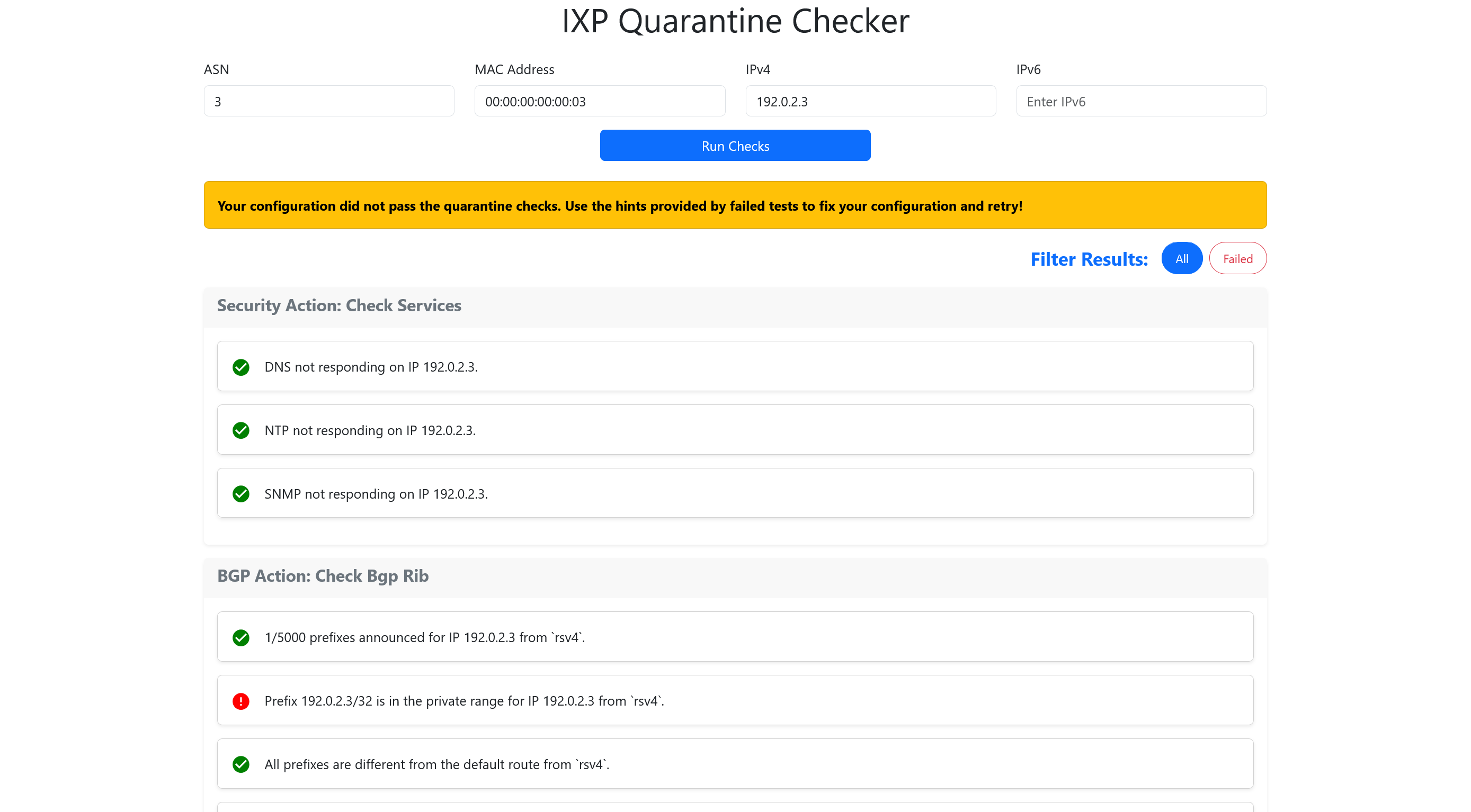 Failed quarantine checks