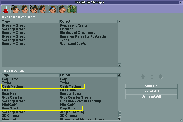 The "to be invented" list again with Chip Shop and Cash Machine highlighted, but swapped in order from before