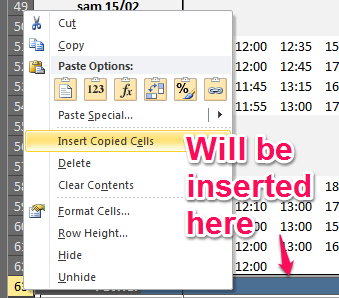 Insert copied line