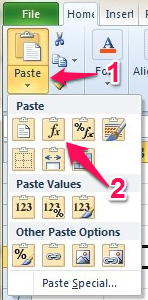 Paste special > Formulas