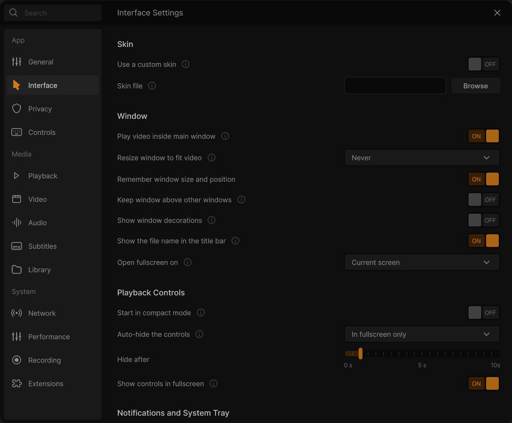 Settings: Interface