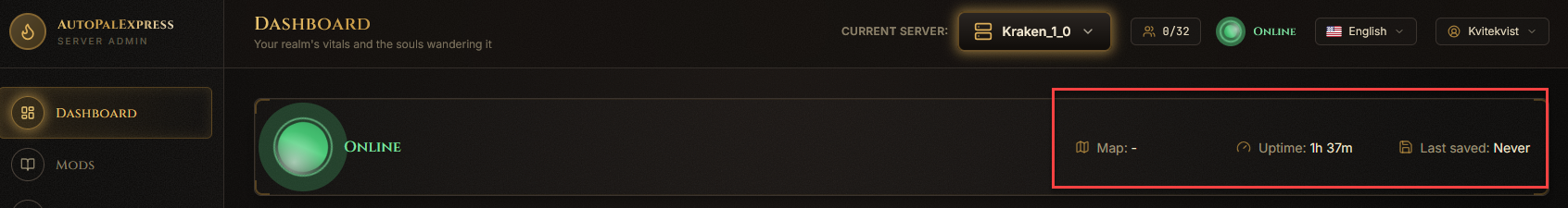 Map, uptime, last saved row