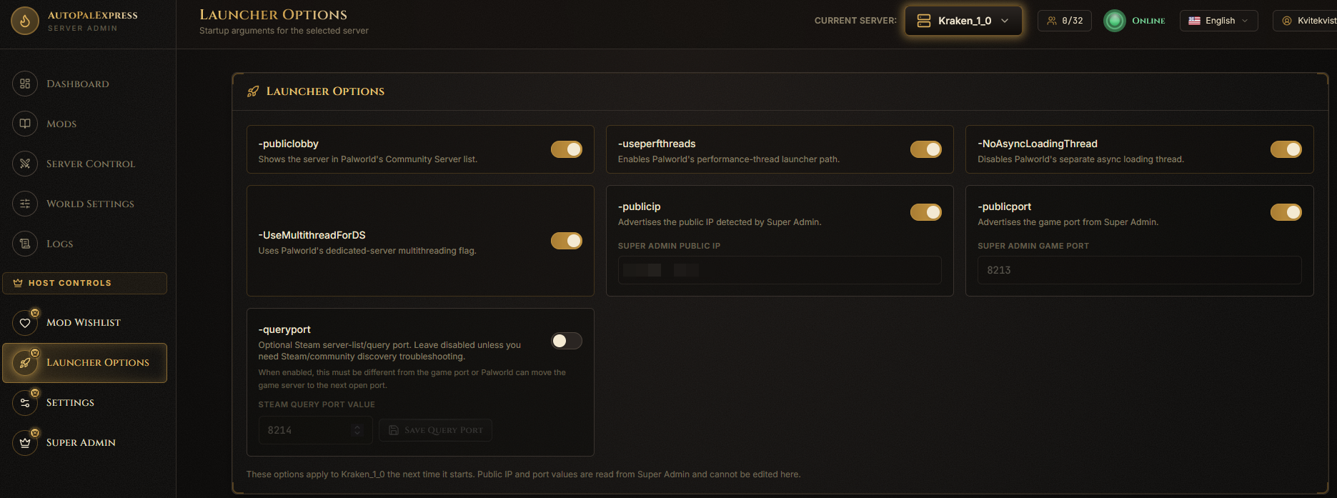 Full Launcher Options page