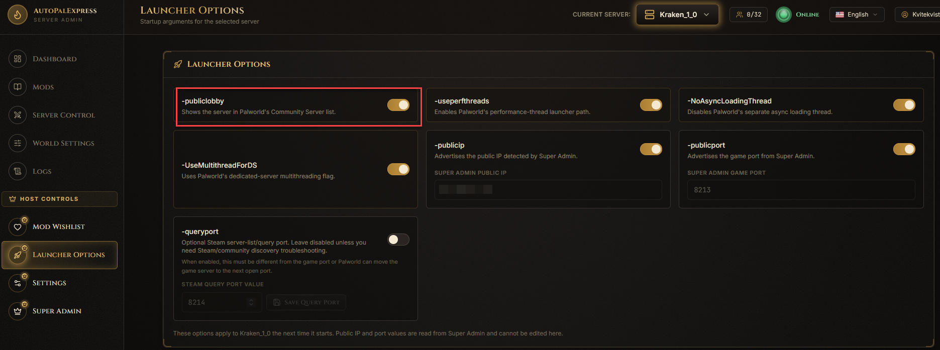 Community Server toggle