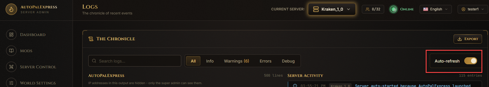 Auto-refresh toggle