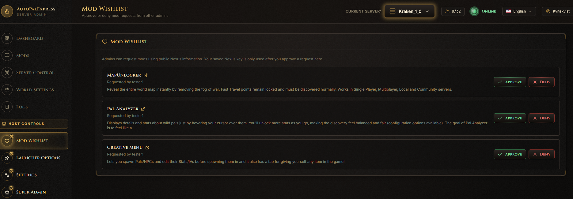 Full Mod Wishlist page