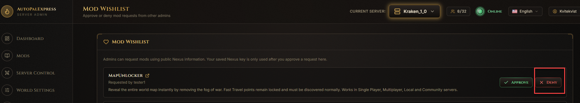 Deny button