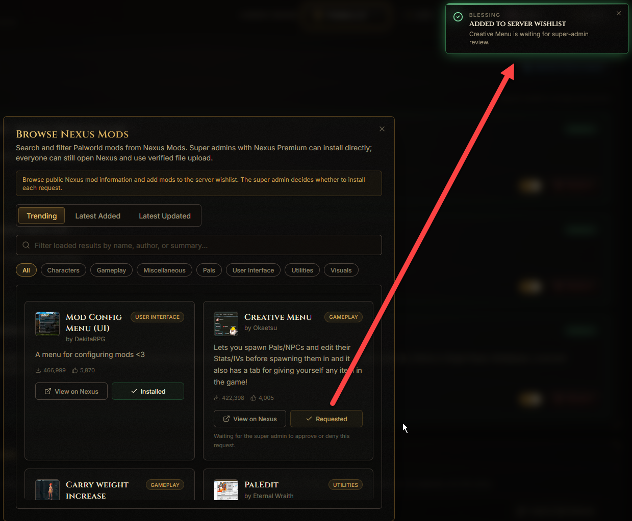 Install or Add to Wishlist button in the browse dialog