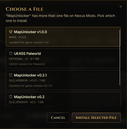 File picker for a mod with multiple files