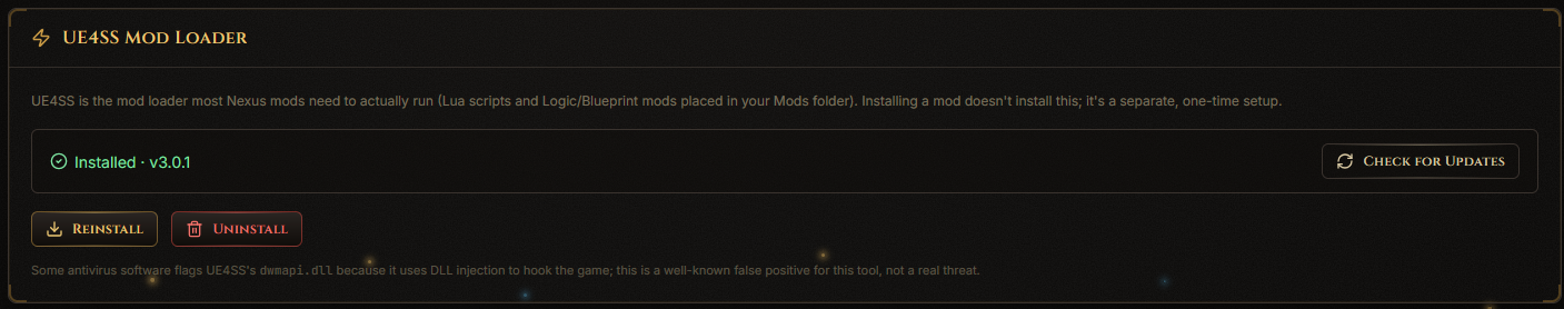 UE4SS install panel