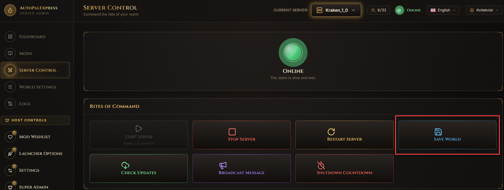 Save World button