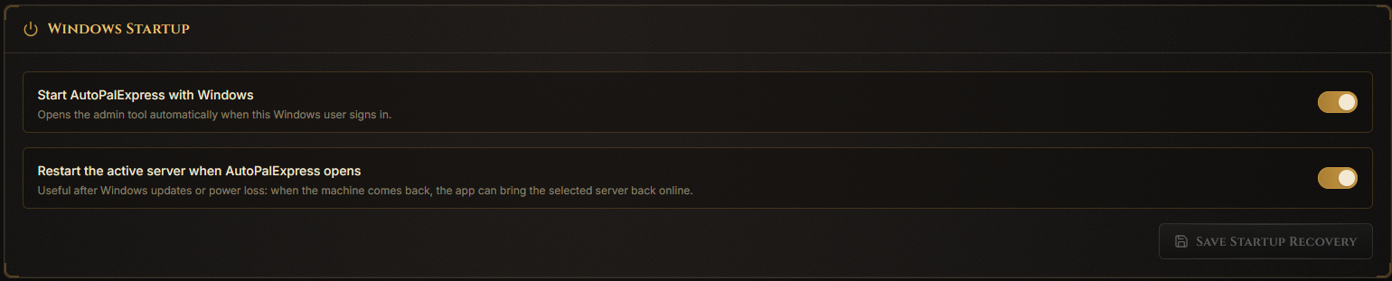 Startup Recovery toggles