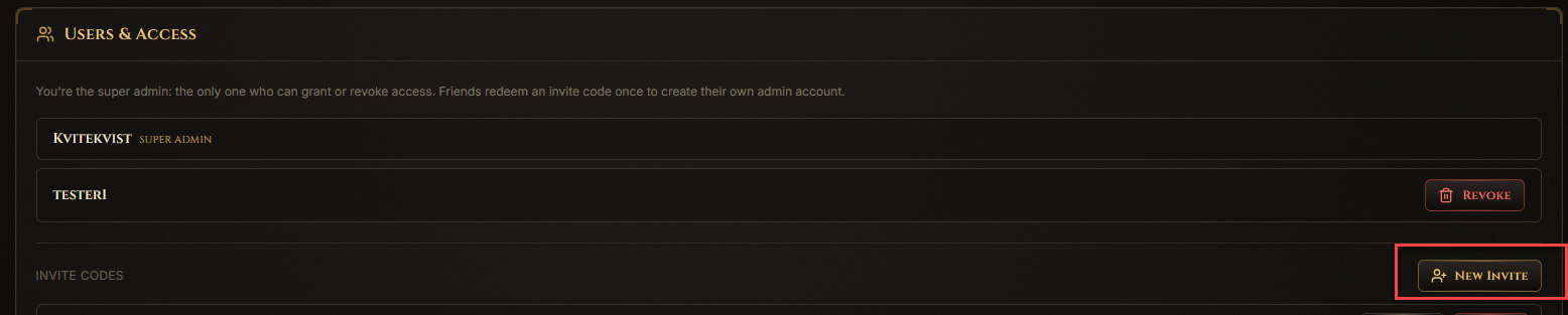 Generate Invite Code button and generated code