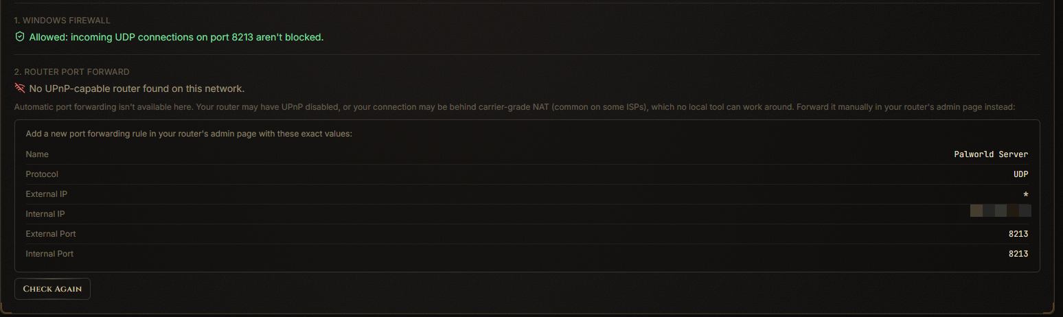 Port Forwarding panel Forward button