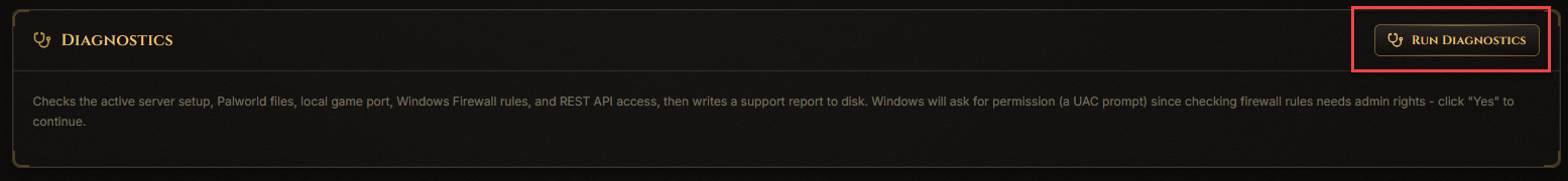 Run Diagnostics button
