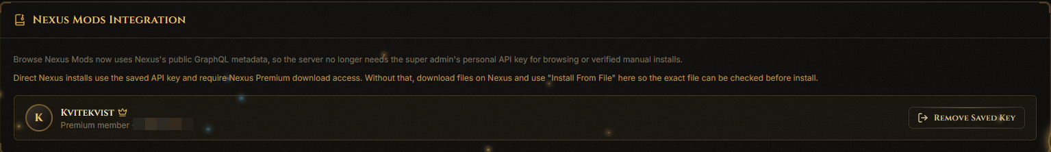 Nexus Integration API key field and Connect button