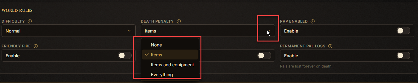 A dropdown field, e.g. Difficulty
