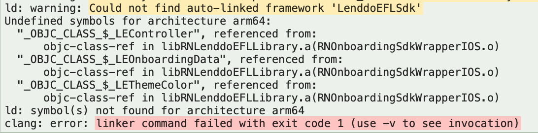 LenddoEFLSdk framework auto-linking failed