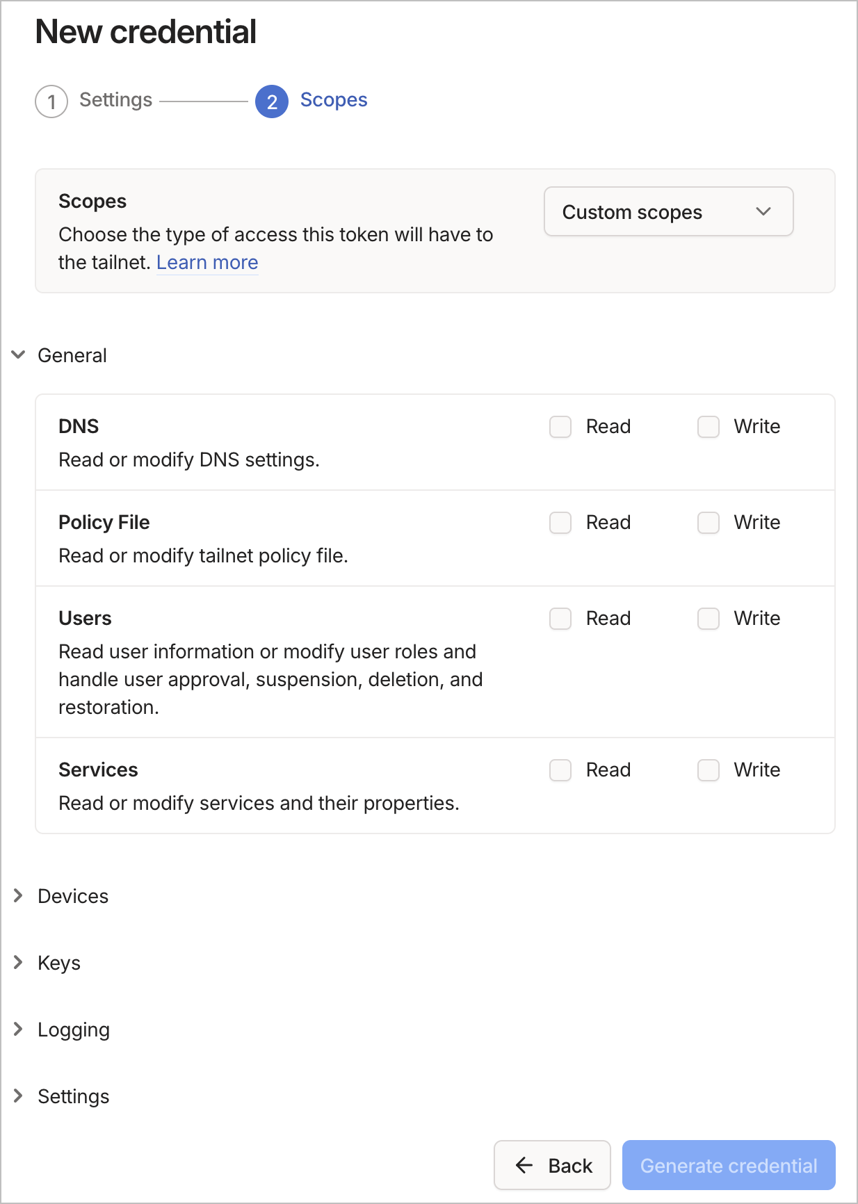New credential, step 1 (OAuth vs OpenID Connect)