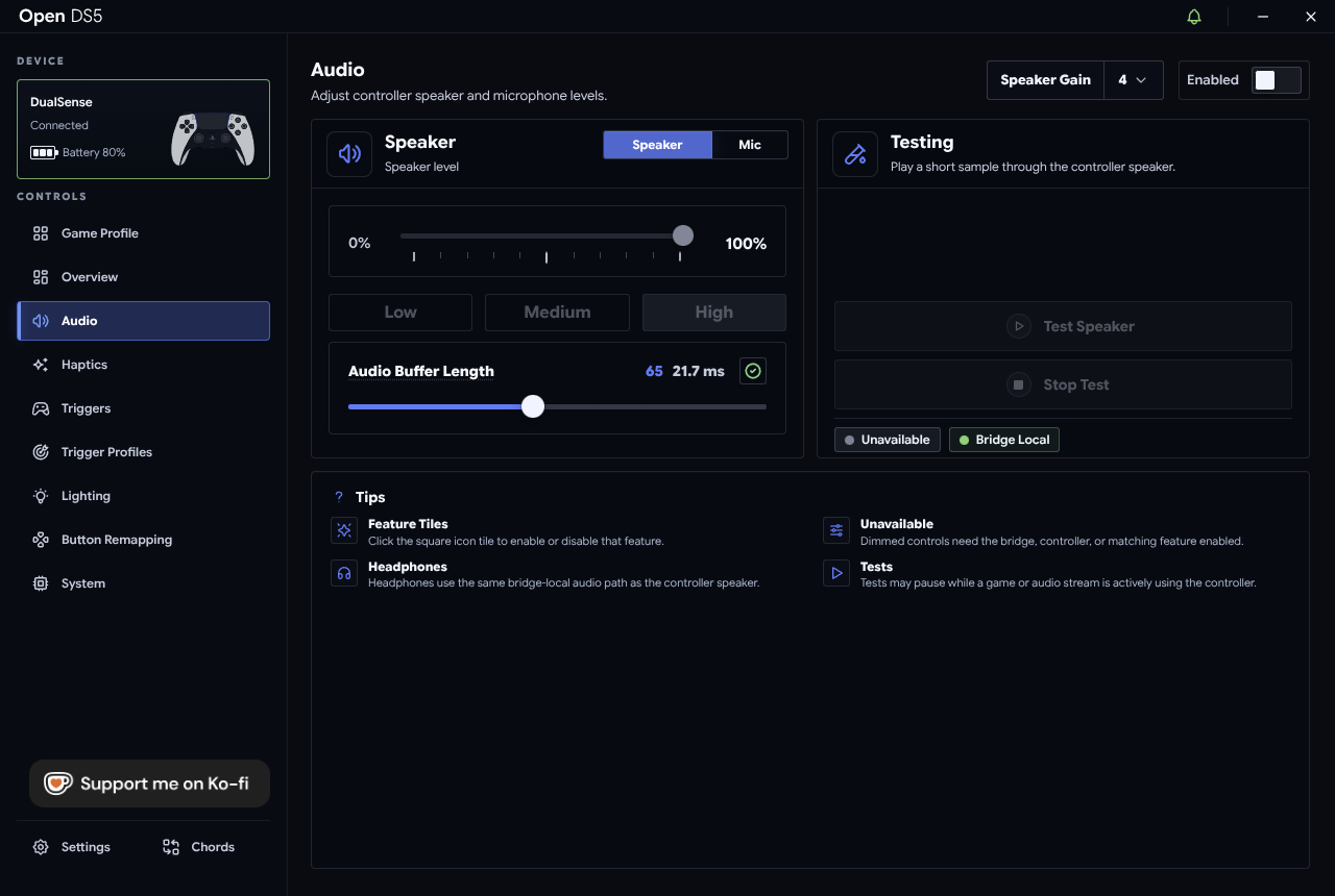 Audio tab