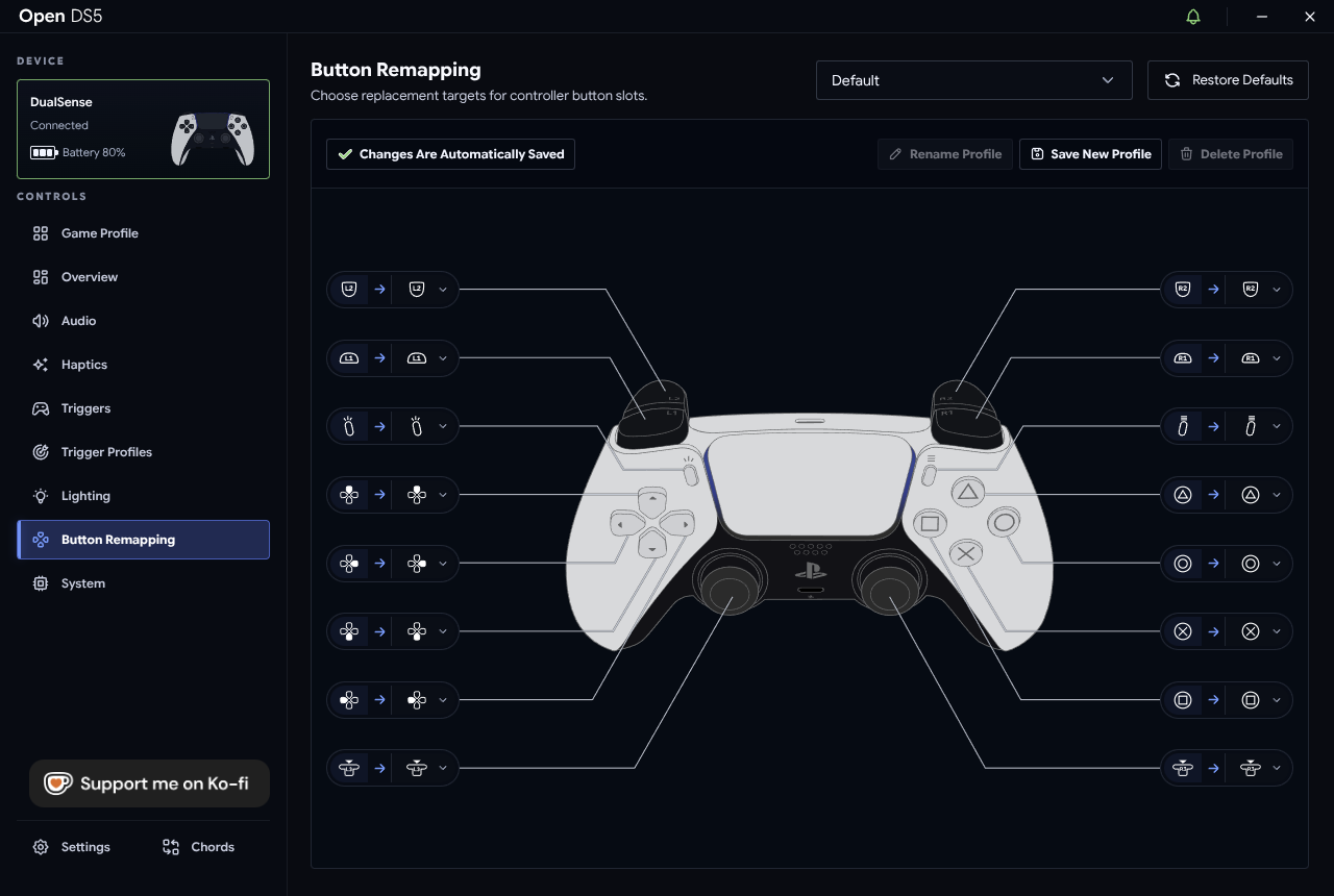 Button Remapping tab