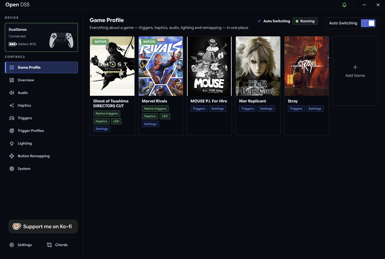 Game Profile tab
