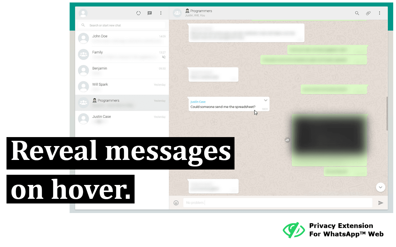 Screenshot: Reveal messages on hover.