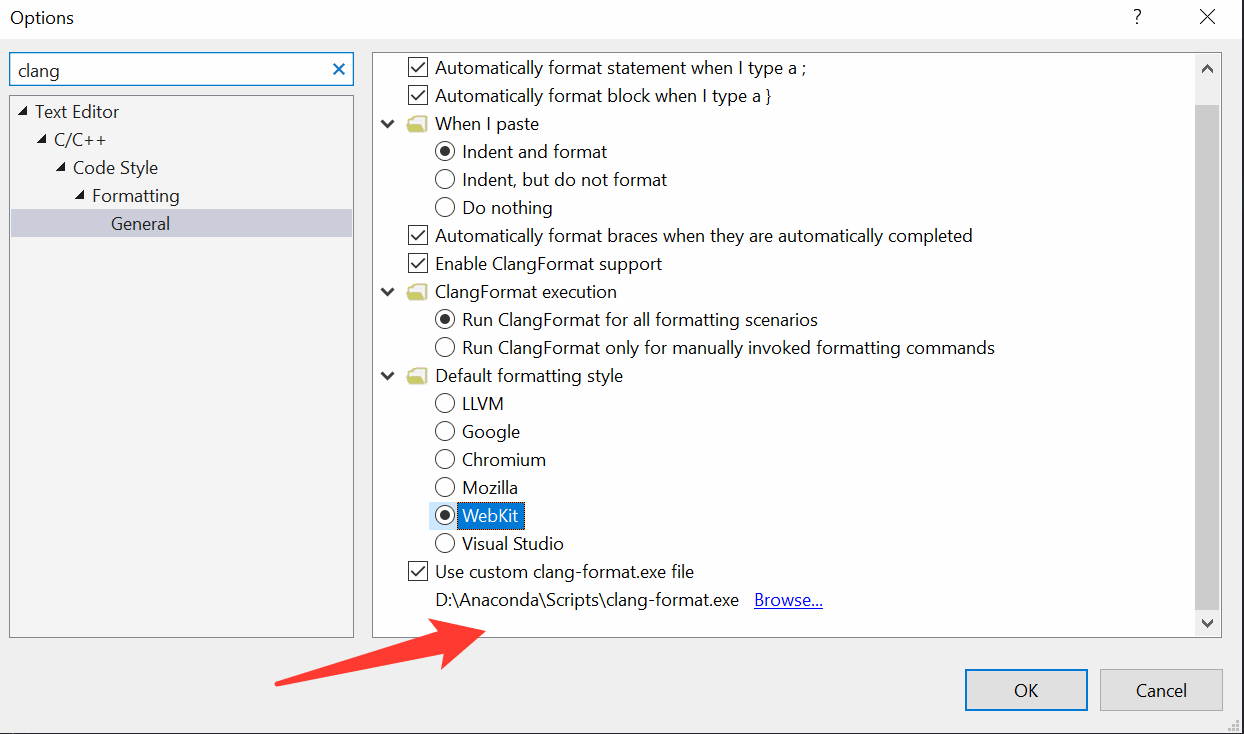 Visual Studio 设置 clang-format