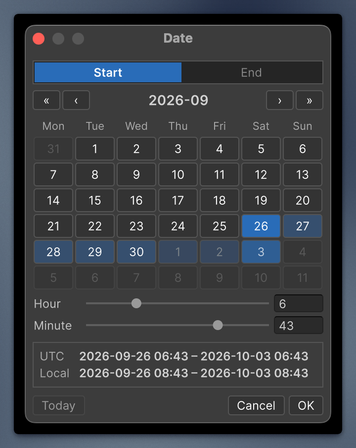 SerializableDateTime range selector