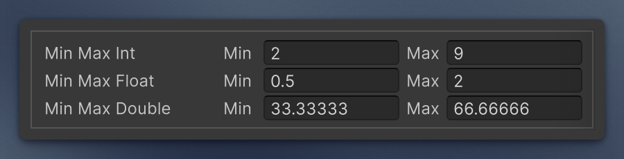 MinMaxFloat on a MonoBehaviour, two endpoints in one row.