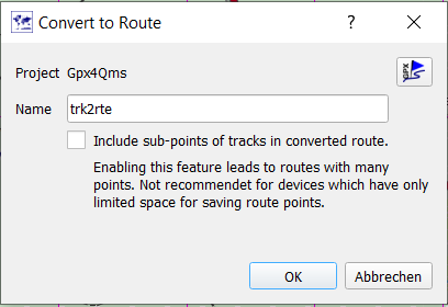 Track-to-route conversion options