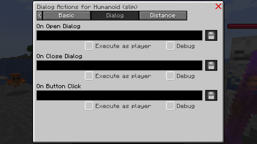 Dialog Action Setup screen