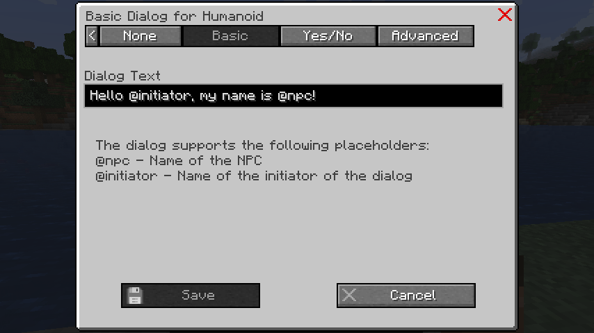 Basic Dialog Setup screen