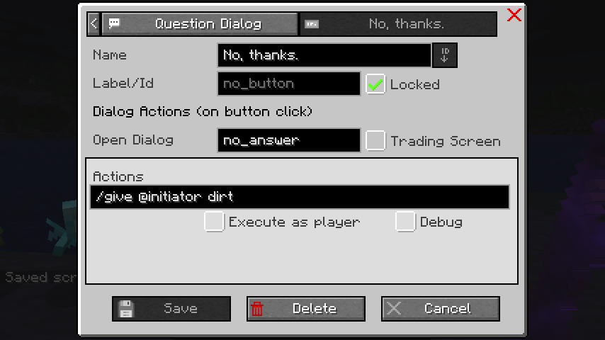No Dialog Button Actions