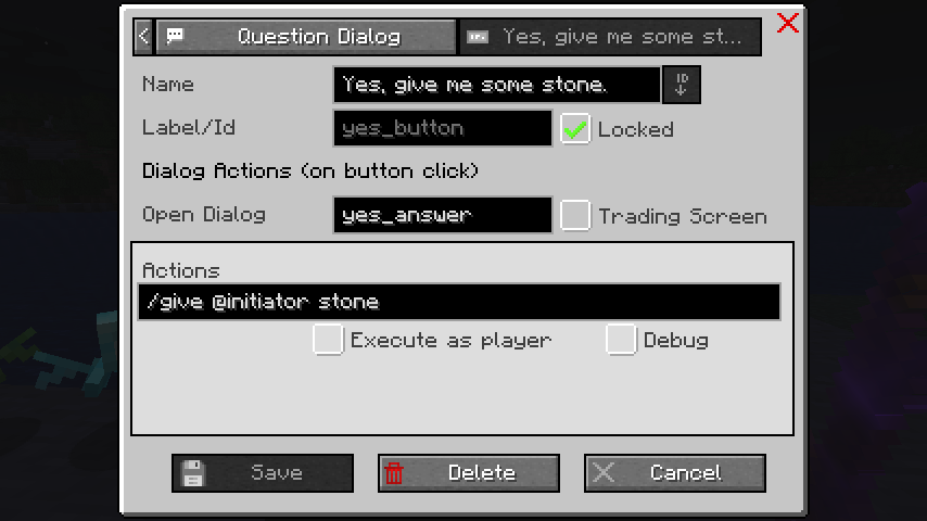 Yes Dialog Button Actions