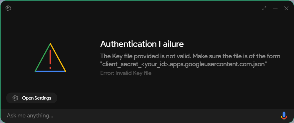 Authentication Failure in Assistant