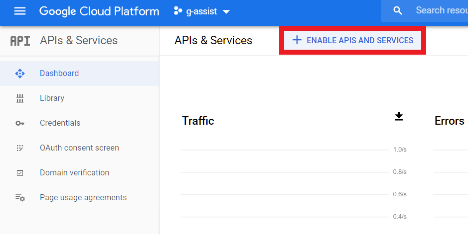 Enable APIs and Services Button