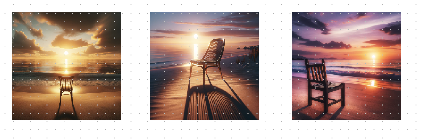 Chairs at the beach at sunset (image by dall-e)