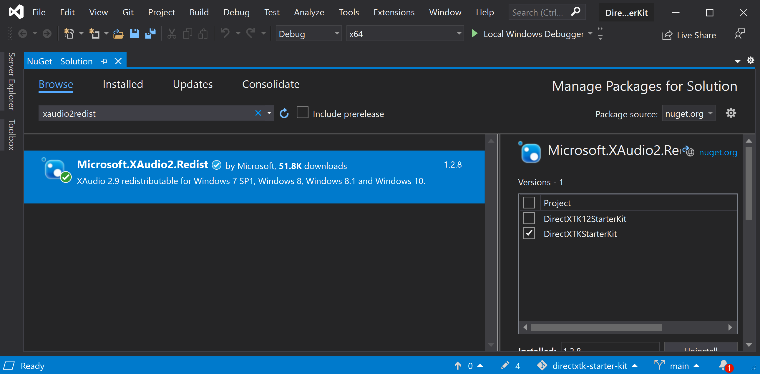 NuGet Package Manager (Microsoft.XAudio2.Redist)