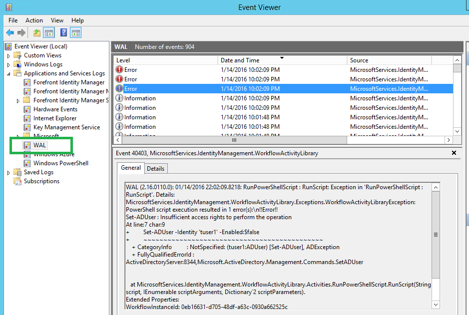 Troubleshooting - ApplicationEventLog