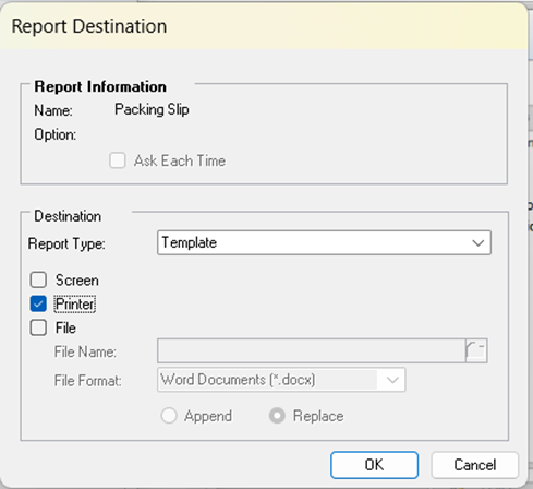 Shows the report destinations window